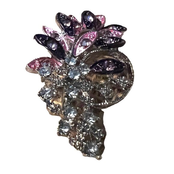 Gorgeous Pink Purple and Faux Diamond Lapel Brooch Pin 2 inches tall - Picture 2 of 6
